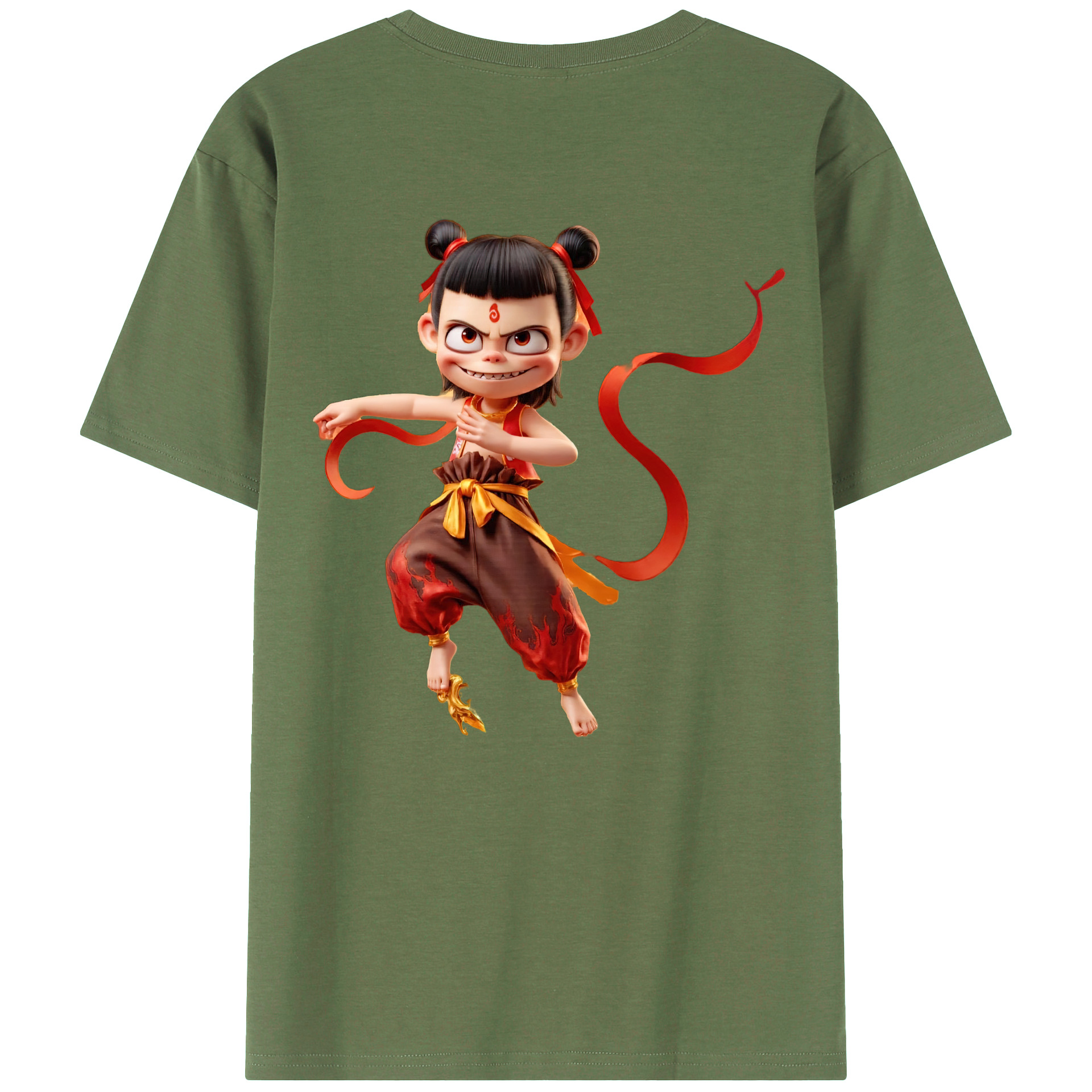 （画像用） Ne Zha 2 ナタ 魔童の大暴れ 綿100％ メンズ半袖Tシャツ（バックプリント） 通気性